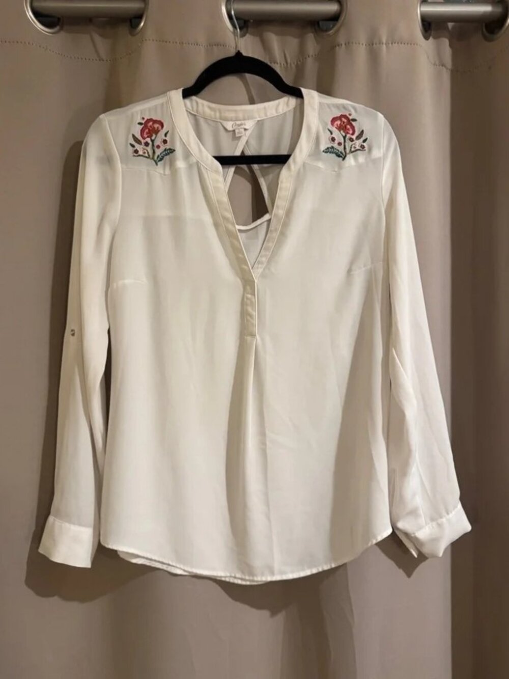 Candie's White Blouse with Red Floral Embroidery